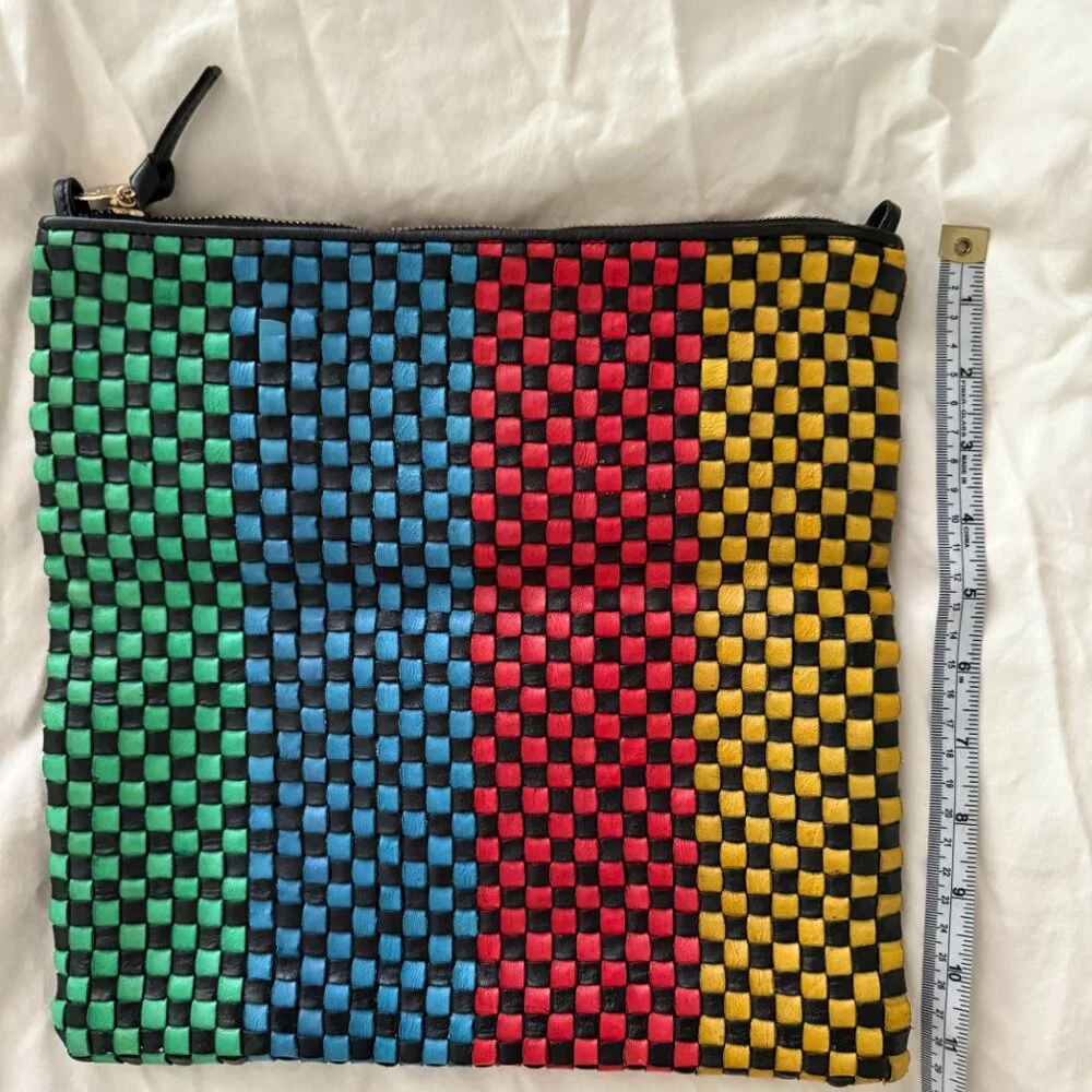 1- clare v foldover clutch or tote convertible checkerboard leather woven r… - Picture 6 of 7